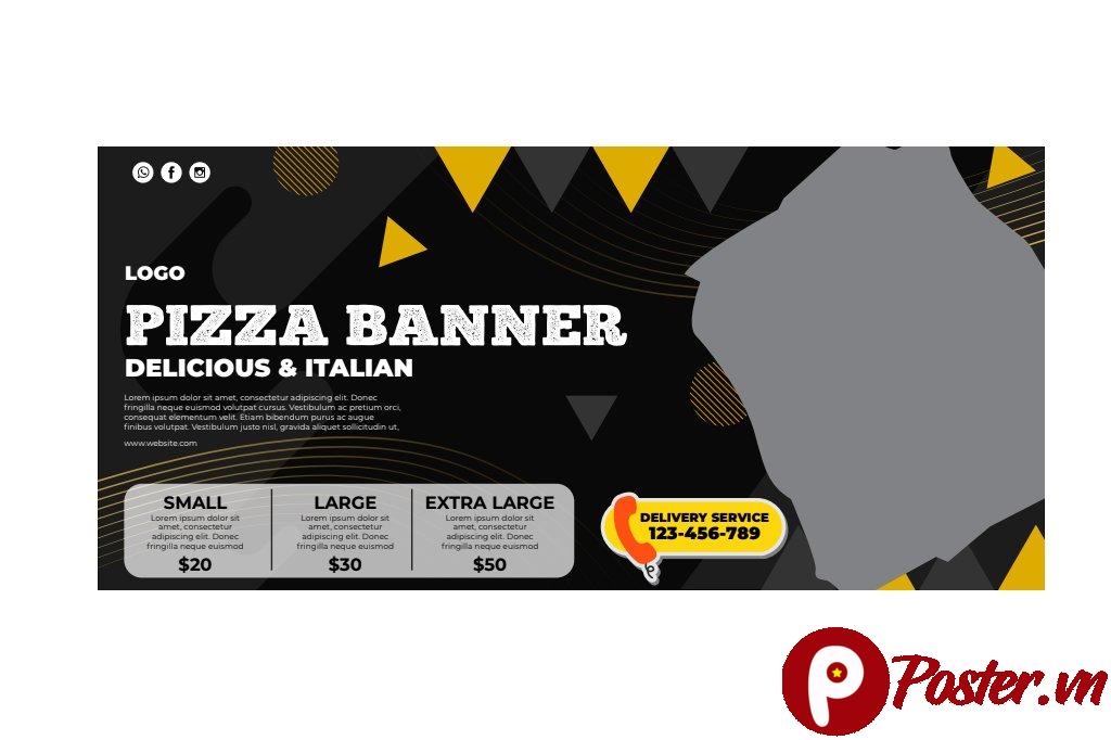 Banner Pizza Đen Vàng Vector AI