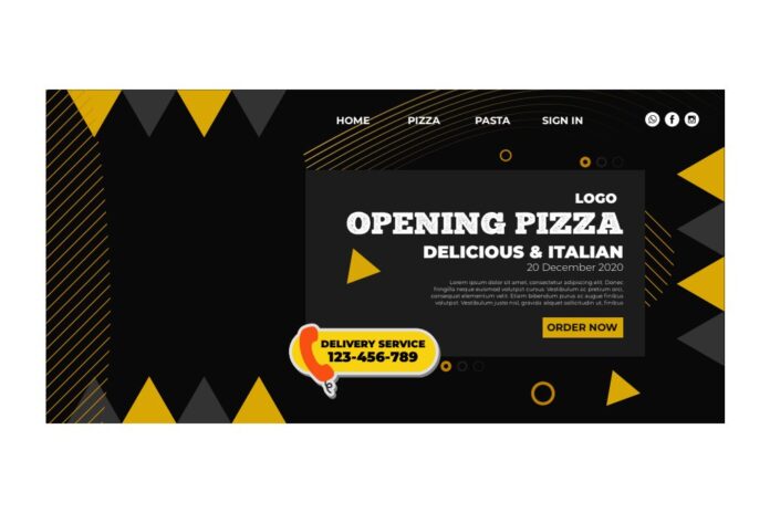Banner Pizza Vector Đen Vàng
