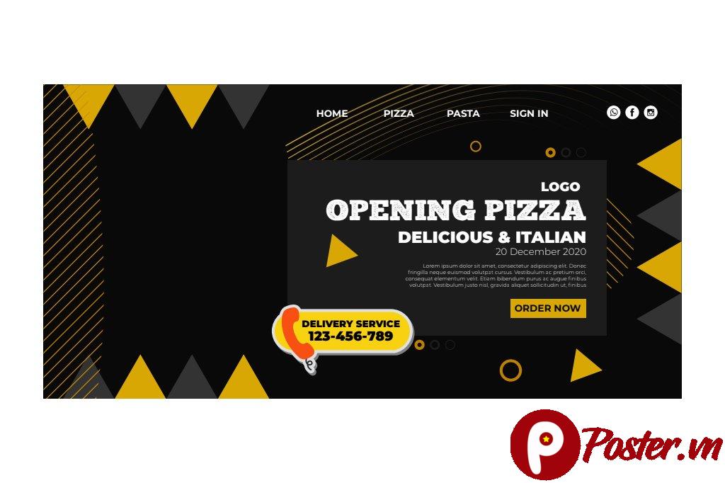 Banner Pizza Vector Đen Vàng