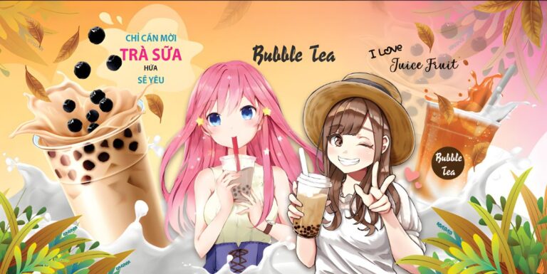 Banner trà sữa anime dễ thương
