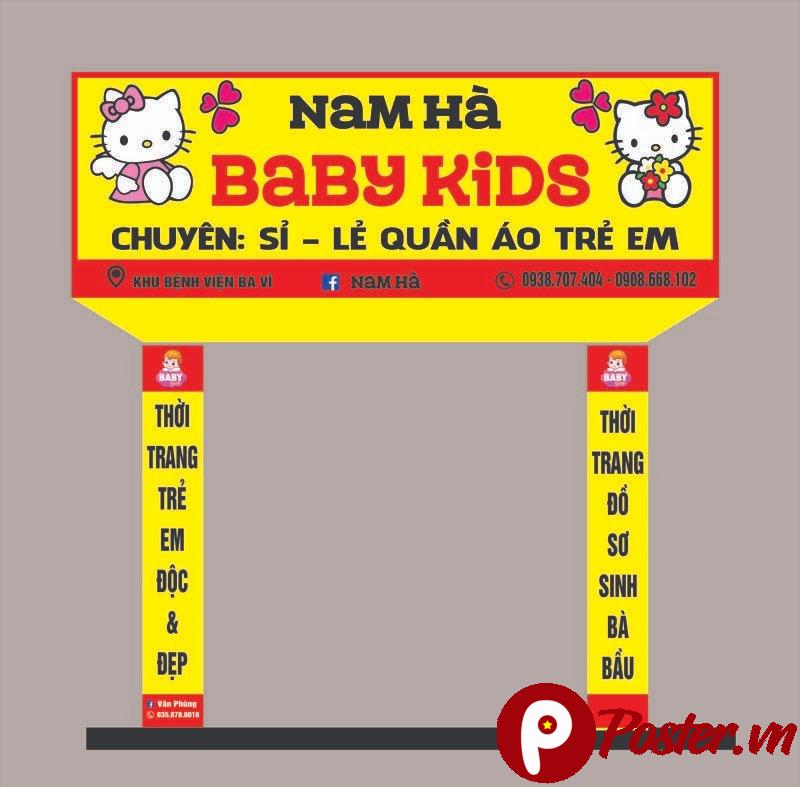 Thiết kế biển quảng cáo cửa hàng mẹ và bé Nam Hà Baby Kids với Hello Kitty
