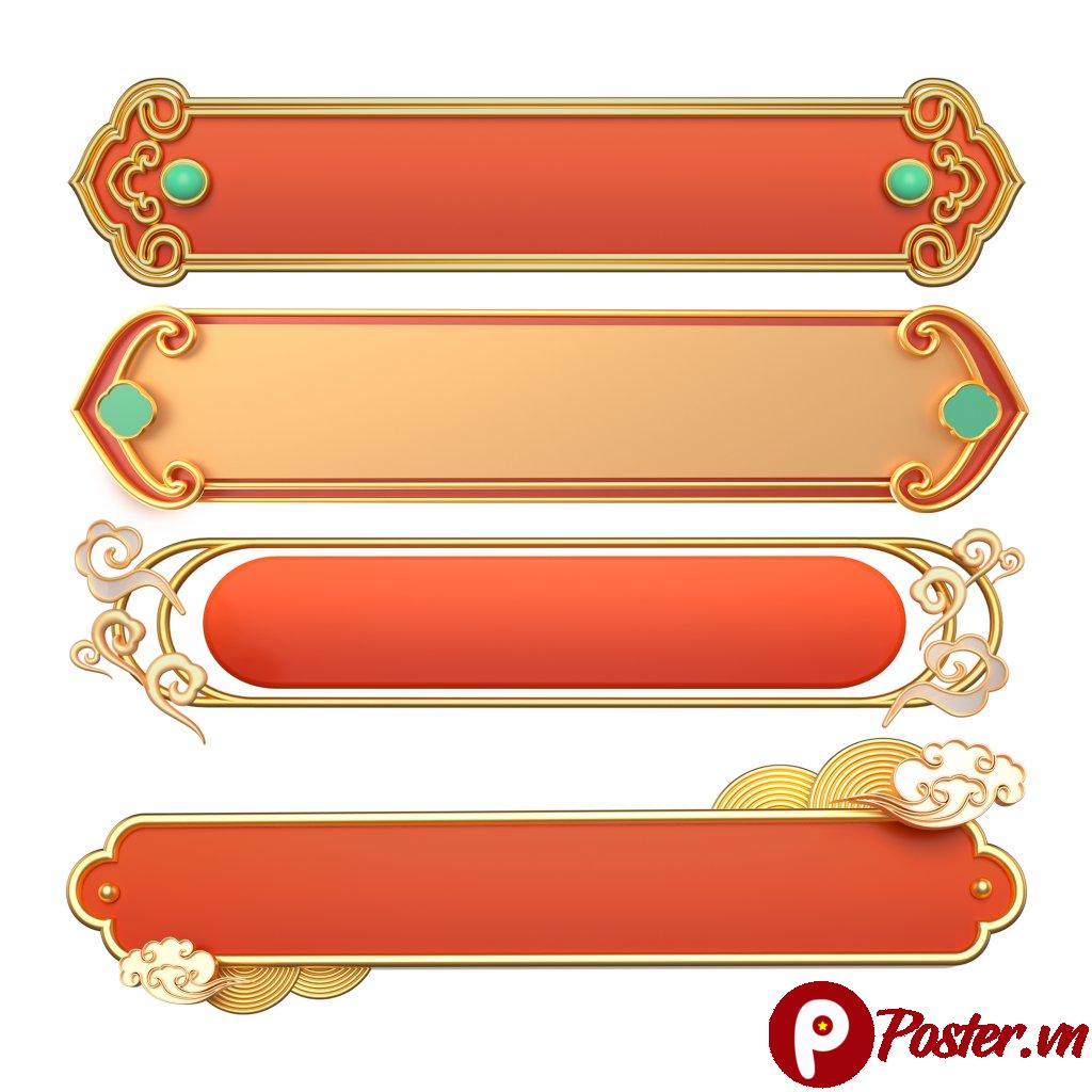 Biểu ngữ cổ điển phong cách Á Đông màu đỏ vàng sang trọng với họa tiết vân mây và hiệu ứng 3D