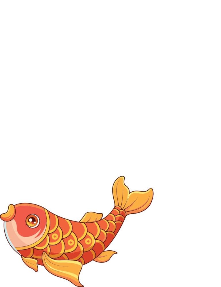 Cá vàng may mắn vector EPS hoạt hình đáng yêu cho thiết kế Tết, biểu tượng tài lộc và thịnh vượng.