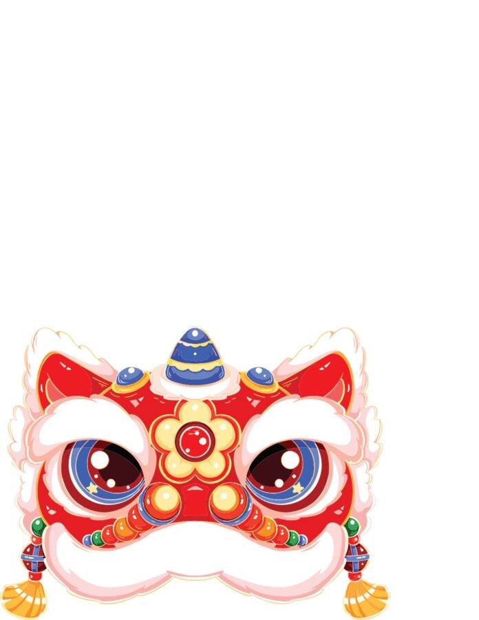 Đầu lân chibi vector hoạt hình đáng yêu cho thiết kế Tết và lễ hội truyền thống