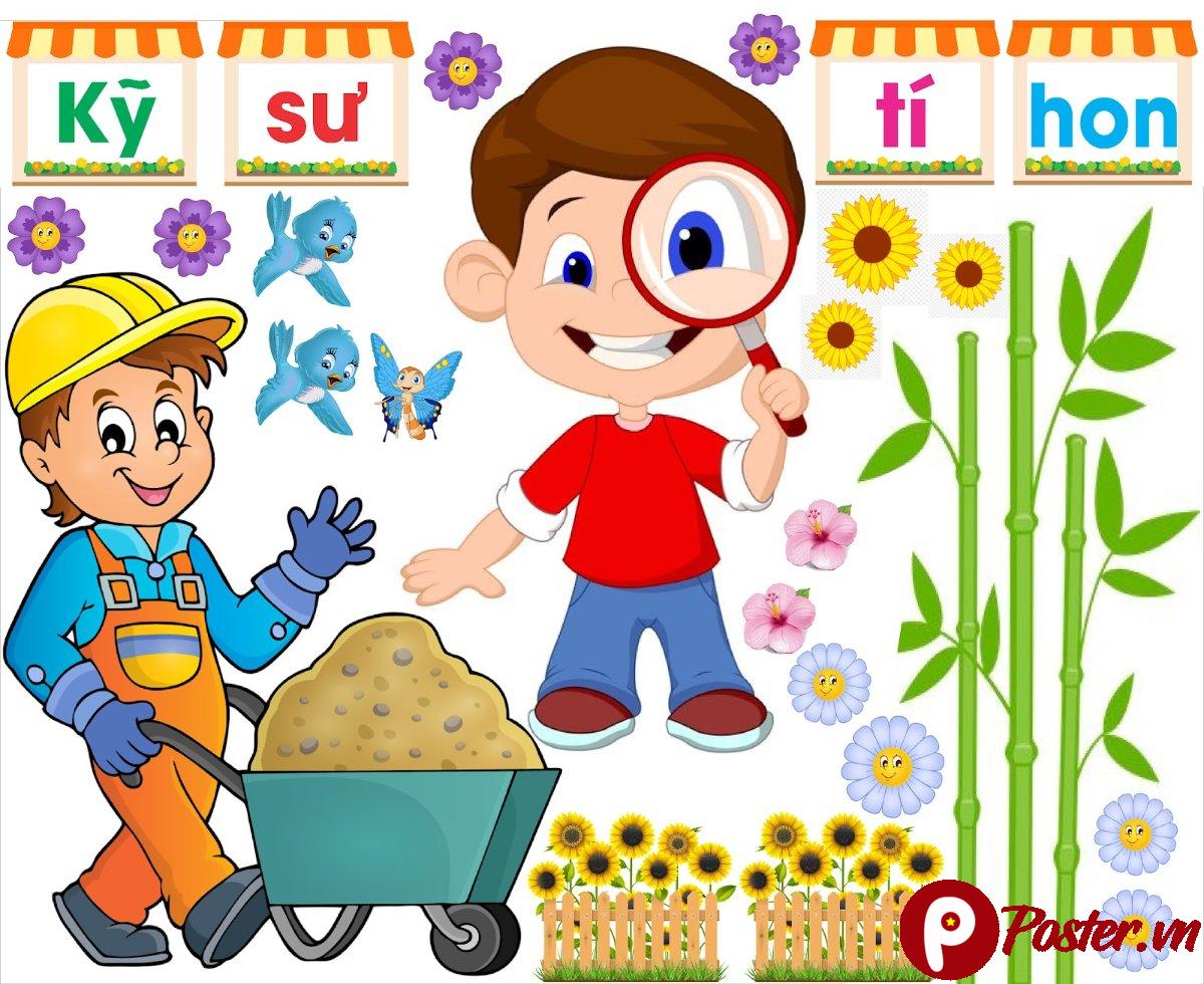 Decal trang trí góc học tập kỹ sư tí hon