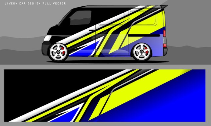 Mẫu decal xe tải van màu đen vàng chanh phong cách thể thao hiện đại file vector EPS