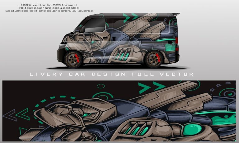 Mẫu thiết kế decal xe van phong cách mecha sci-fi robot tương lai vector