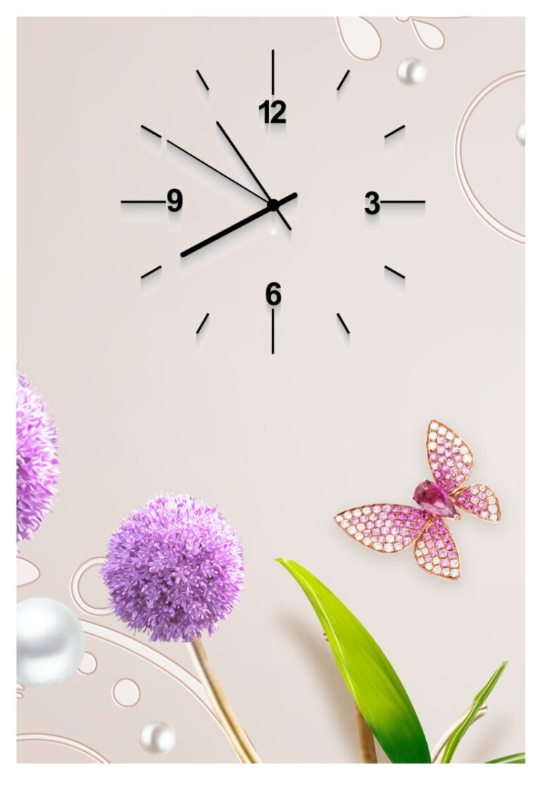 Đồng hồ treo tường hoa bướm tím