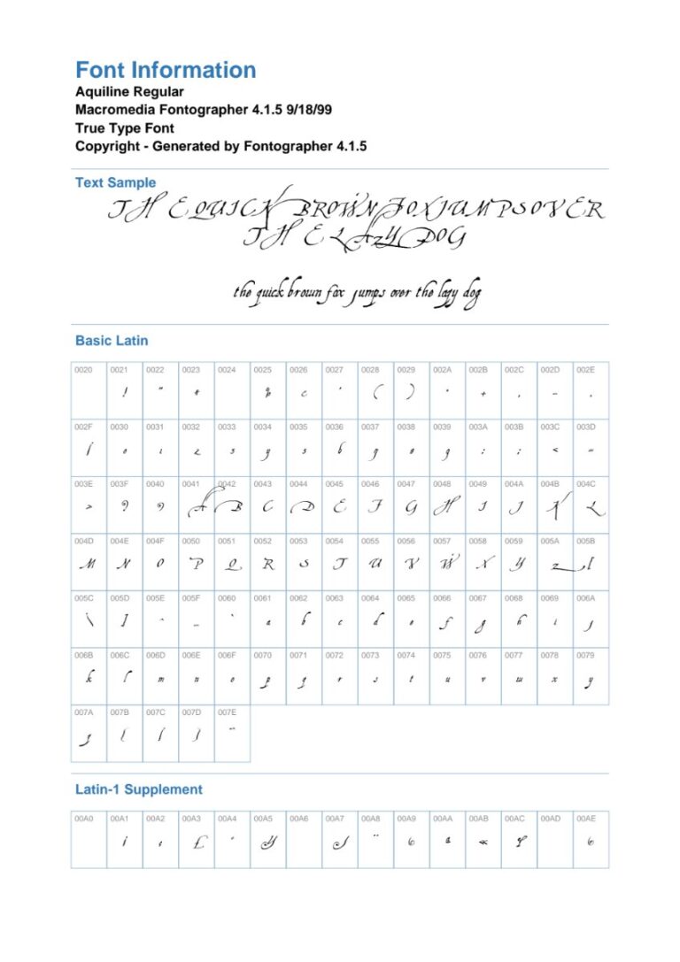 Font Aquiline - Nét chữ thư pháp