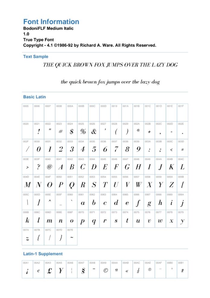 Font BodoniFLF Italic