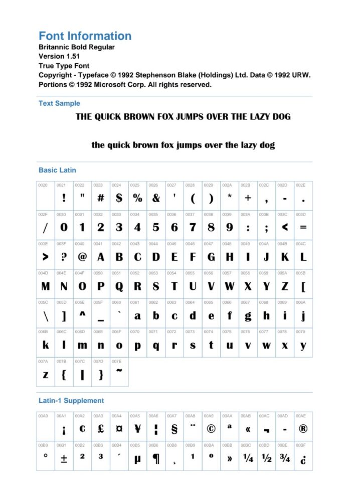 Font Britannic Bold Regular