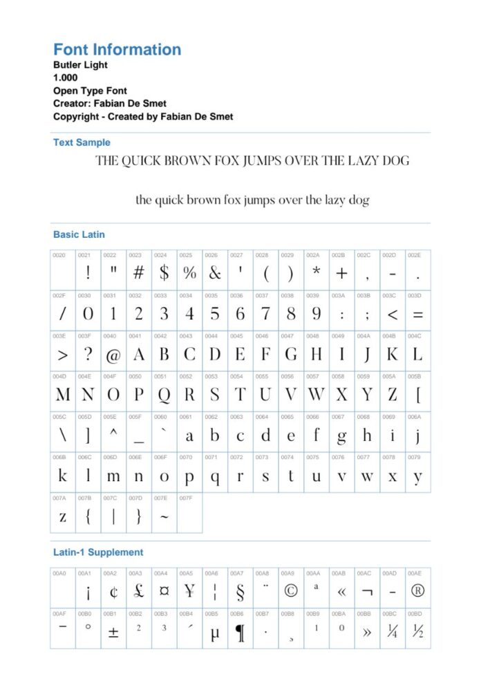 Font Butler Light miễn phí