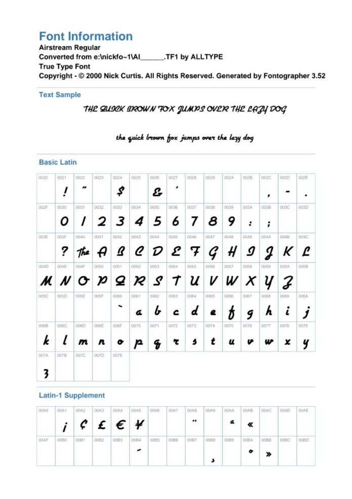 Thông tin Font Airstream