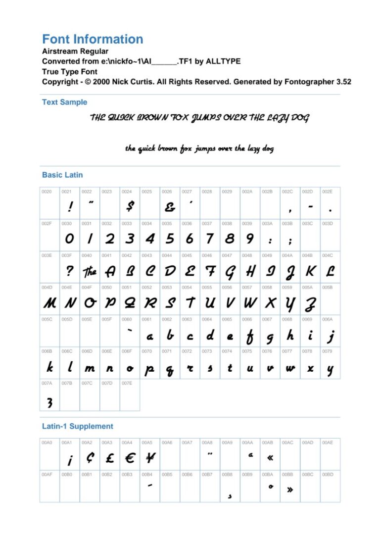 Thông tin Font Airstream