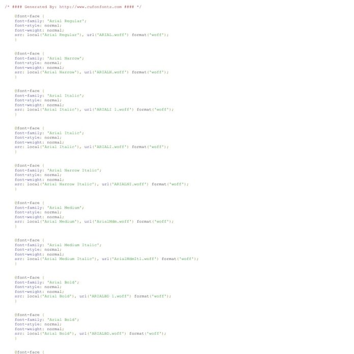Các biến thể font Arial