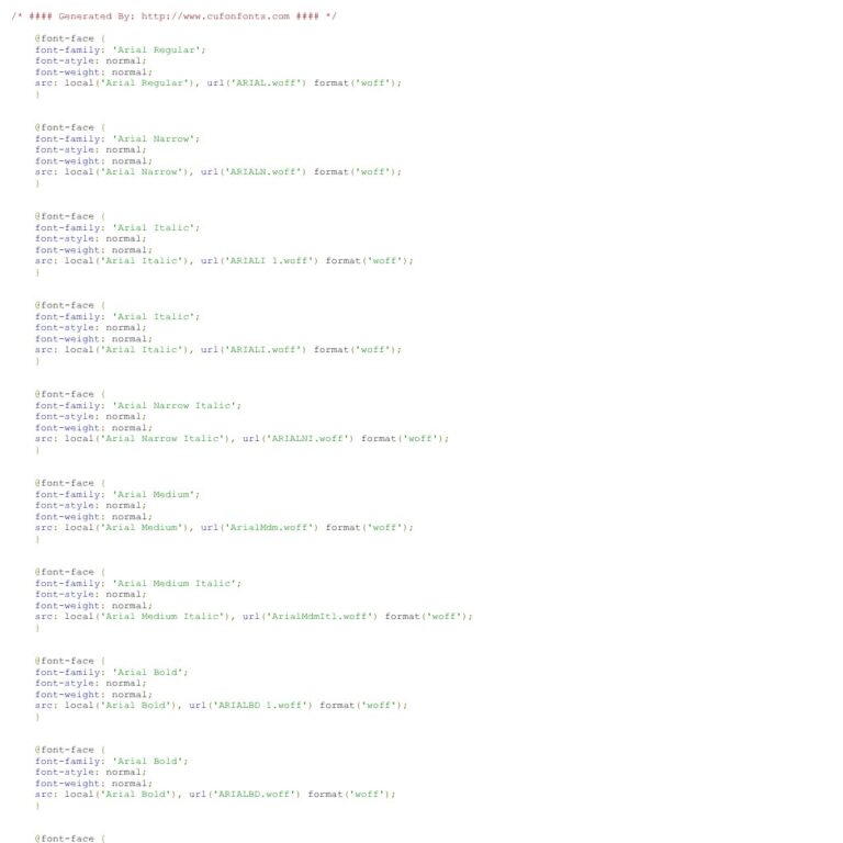 Các biến thể font Arial