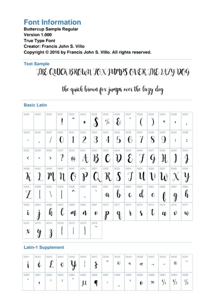 Font chữ Buttercup Sample