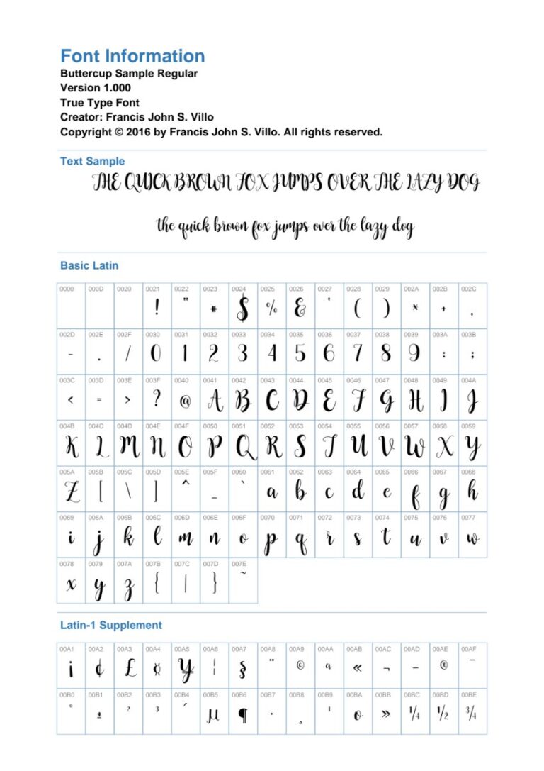 Font chữ Buttercup Sample