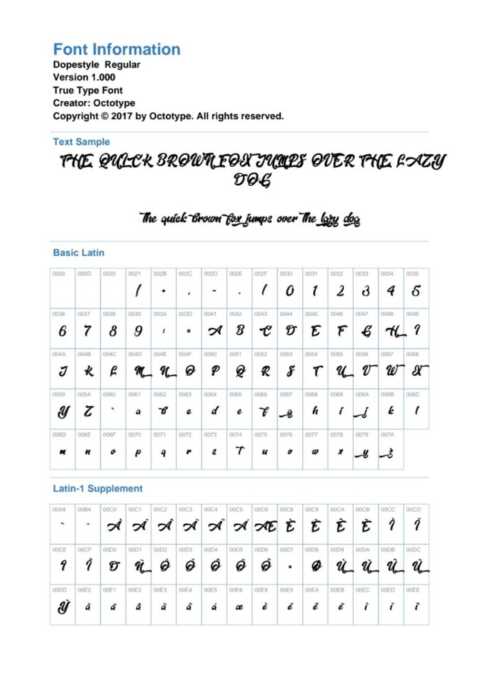 Thông tin font chữ Dopestyle