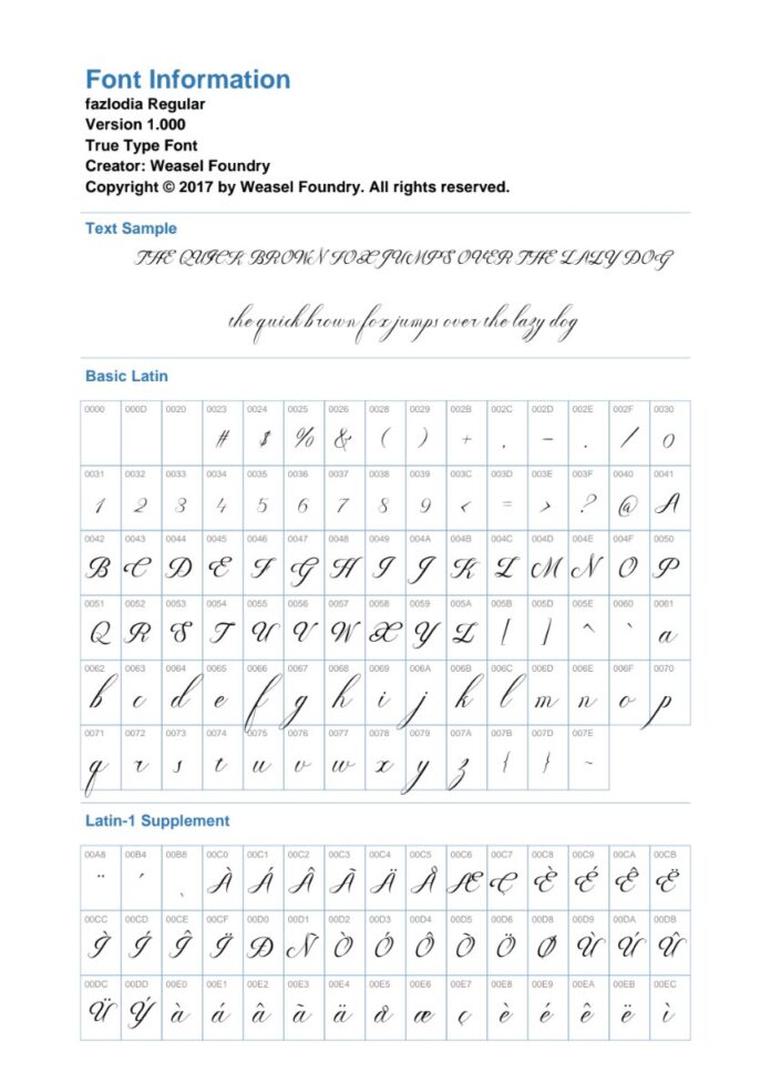 Thông tin Font Fazlodia Regular