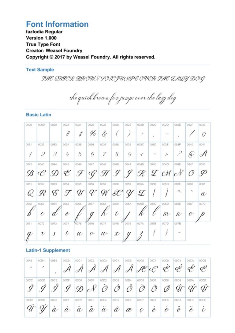 Thông tin Font Fazlodia Regular