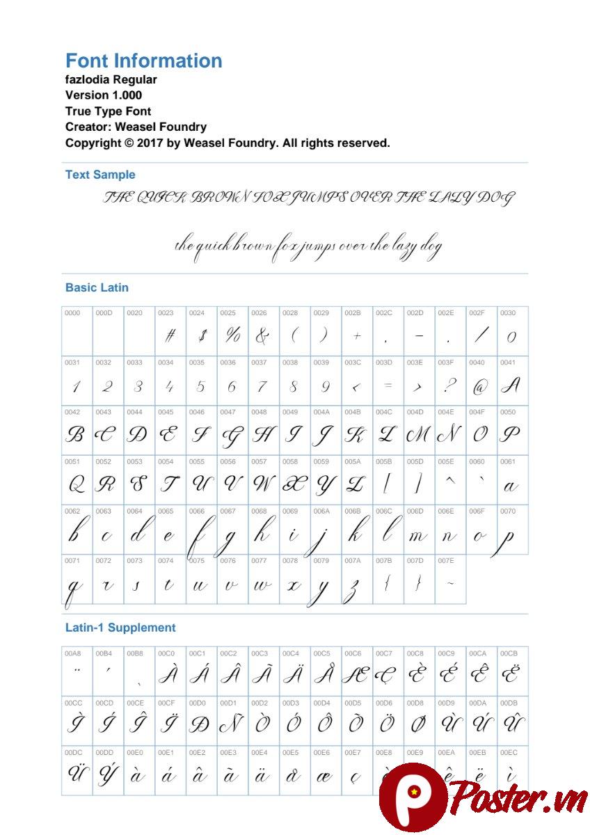 Thông tin Font Fazlodia Regular