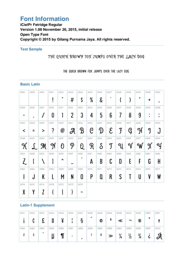 Thông tin Font Fetridge