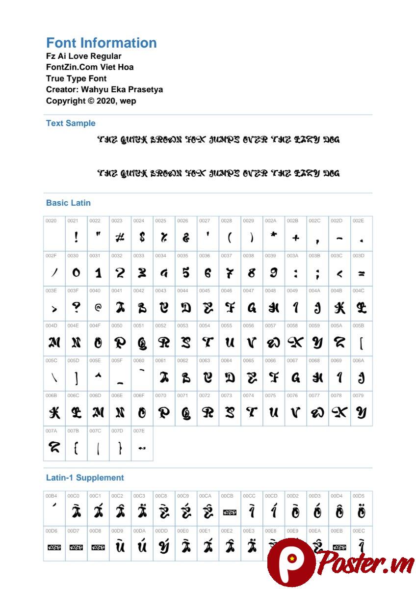 Thông tin font chữ Fz Ai Love