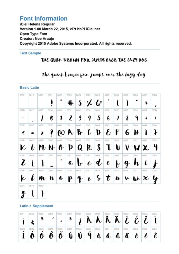 Font chữ Helena viết tay
