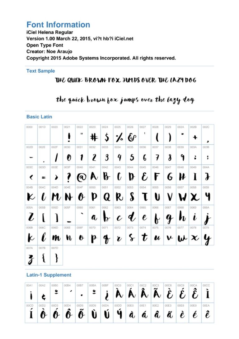 Font chữ Helena viết tay