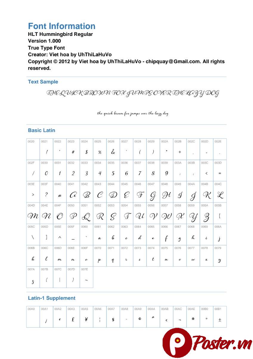 Font chữ HLT Hummingbird