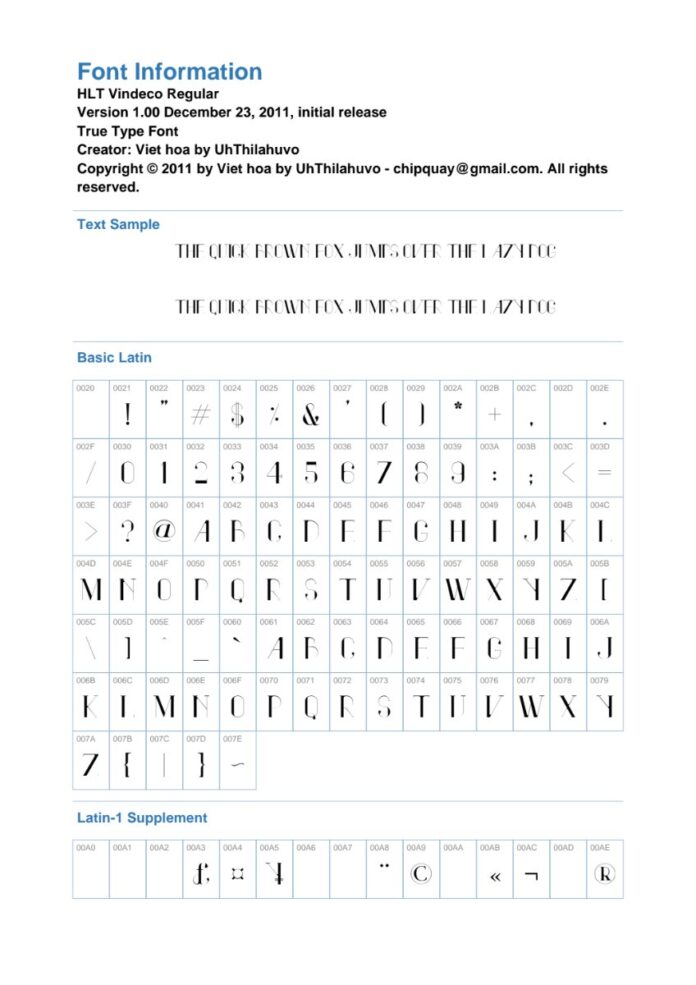 Font chữ HLT Vindeco