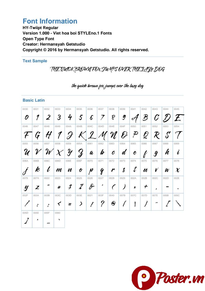 Font chữ viết tay HY-Twiipt