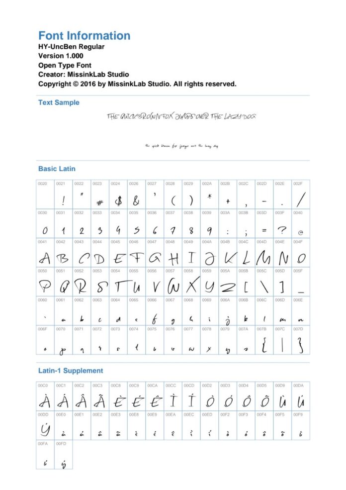 Font chữ viết tay HY-UncBen