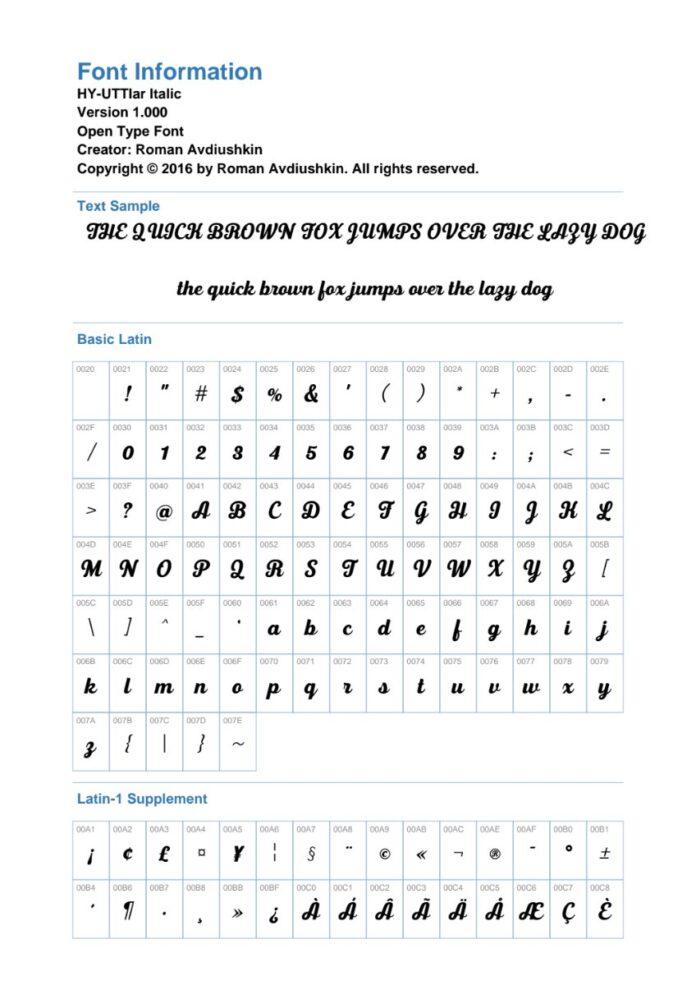 Font chữ HY-UTTlar