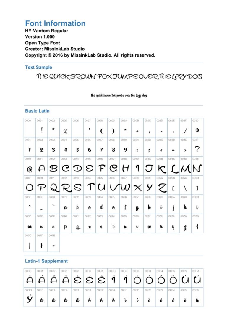 Font chữ viết tay HY-Vantom