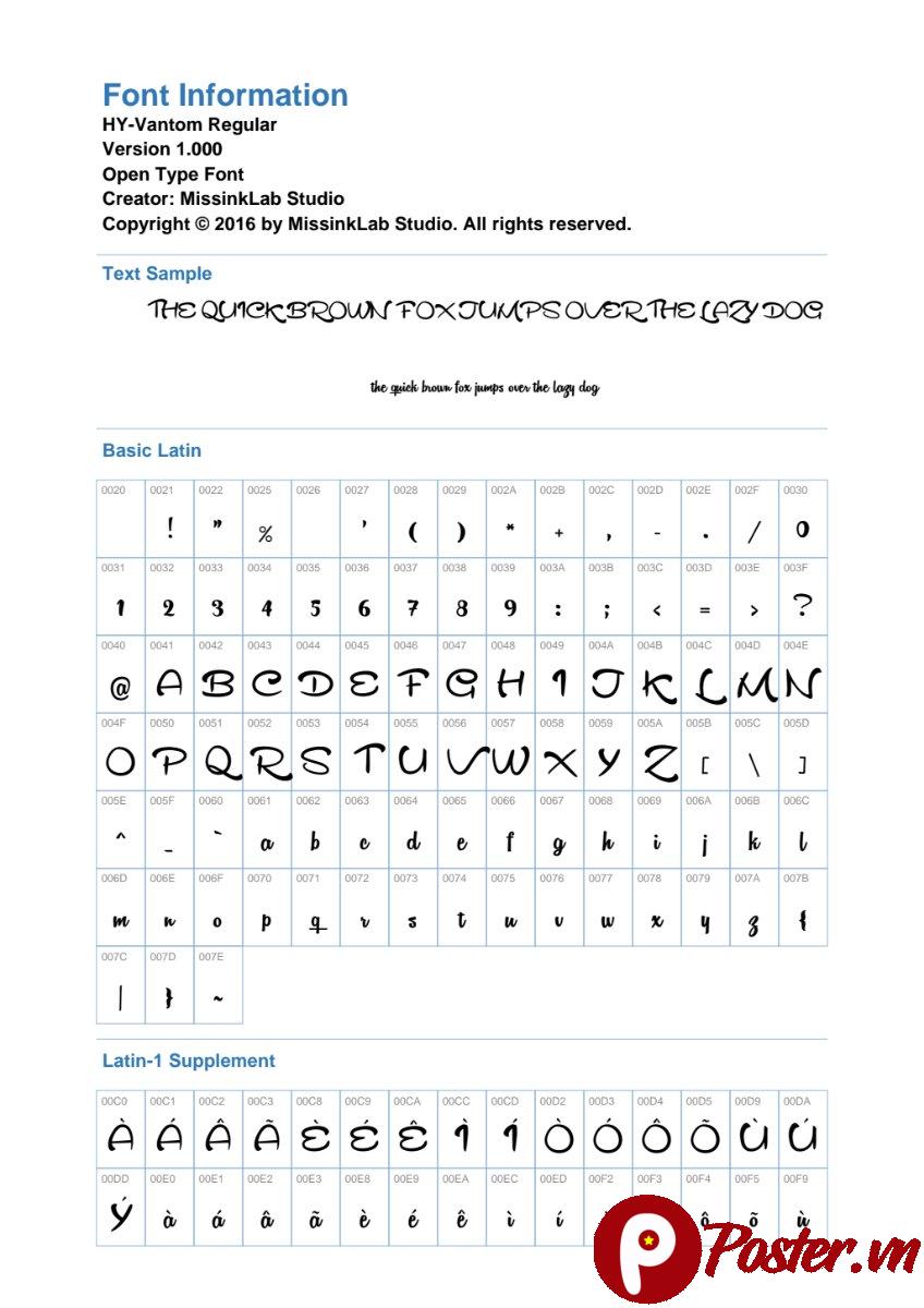 Font chữ viết tay HY-Vantom