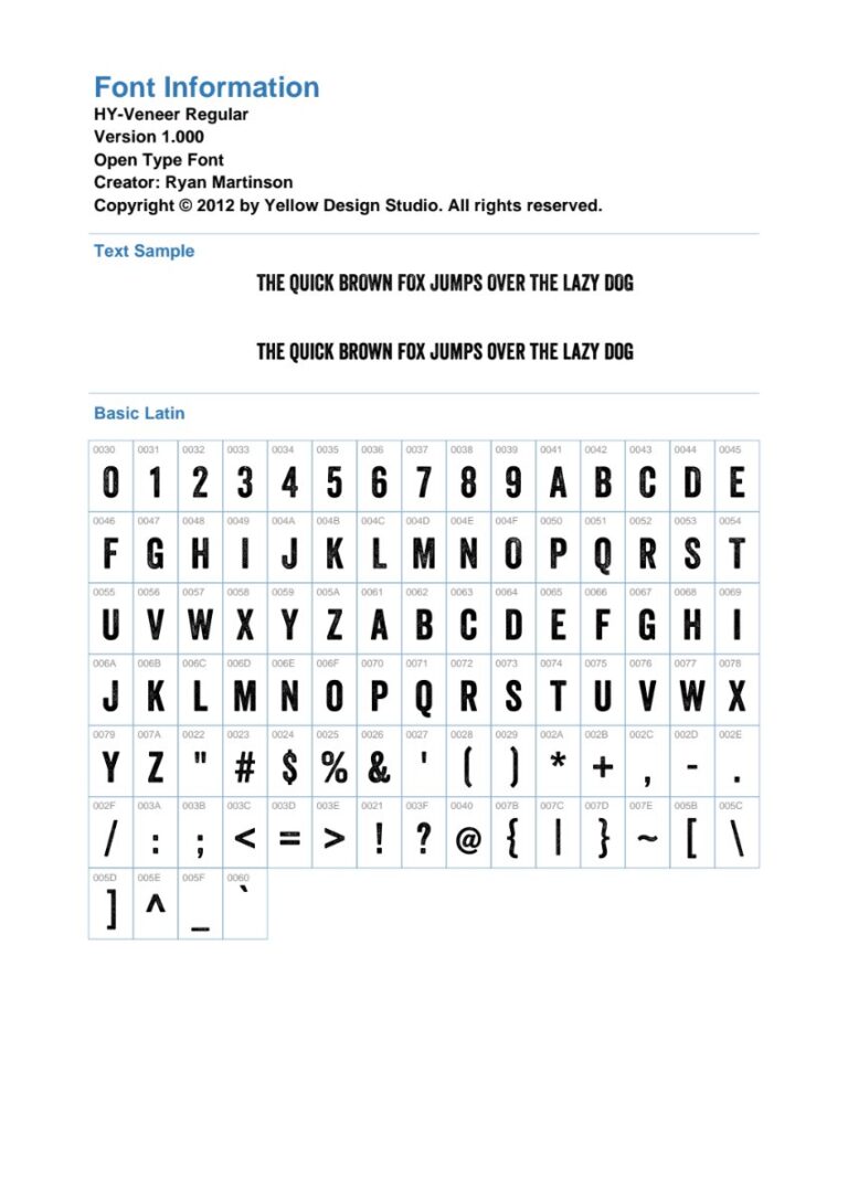 Thông tin font chữ HY-Veneer