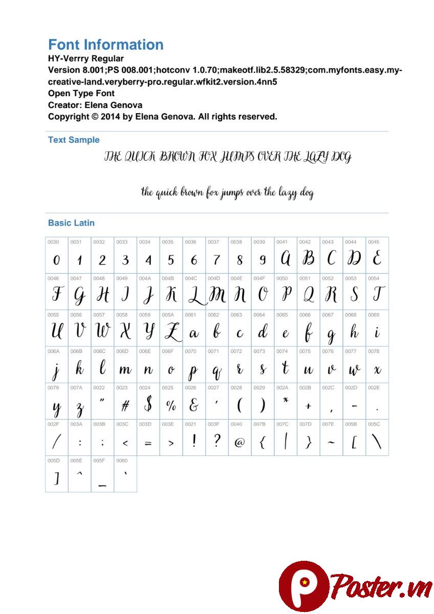 Font chữ HY-Verrry viết tay đẹp