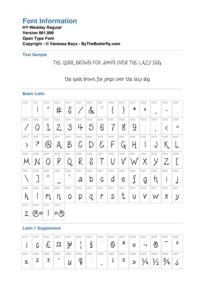 Font chữ HY-Wedday viết tay