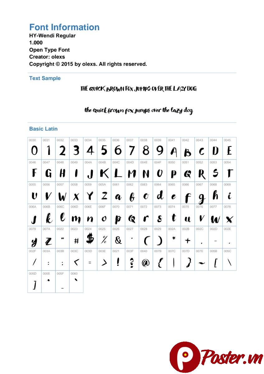 Font chữ HY-Wendi độc đáo