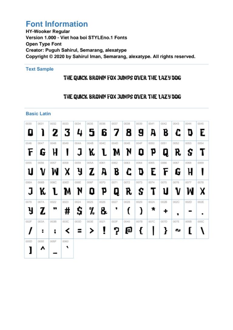 Font chữ HY-Wooker độc đáo