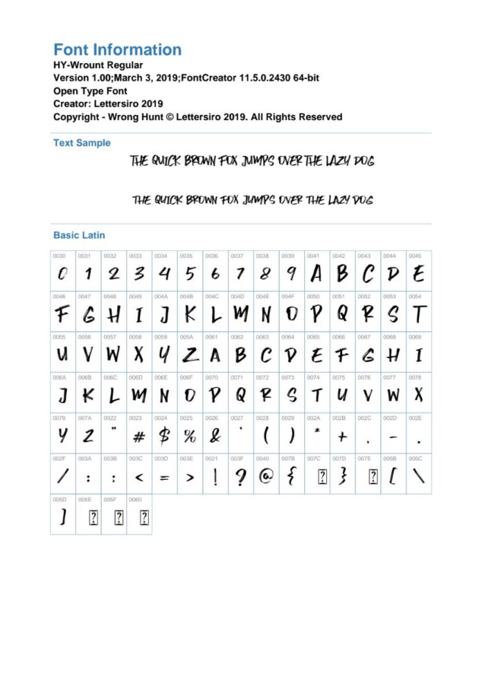 Font chữ HY-Wrount