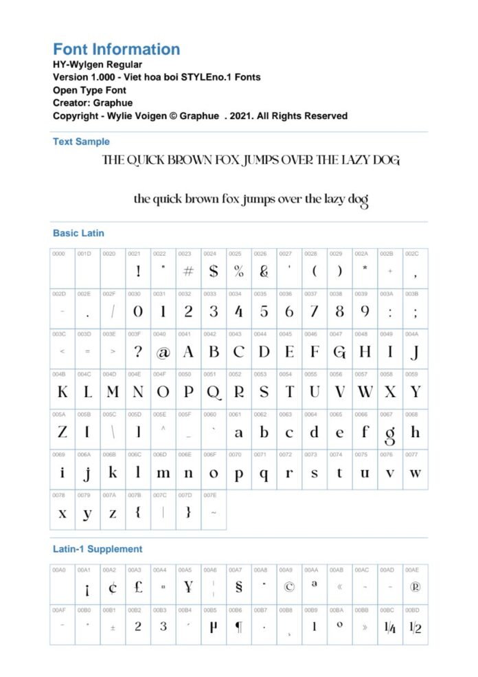 Font chữ HY-Wylgen độc đáo