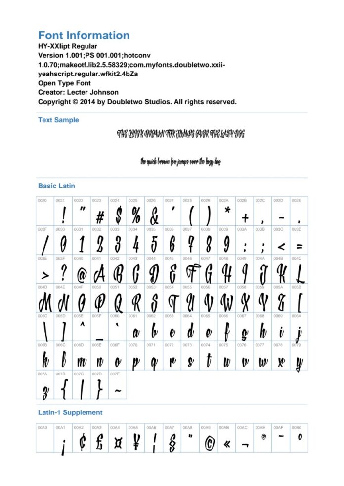 Font chữ HY-XXIipt Regular