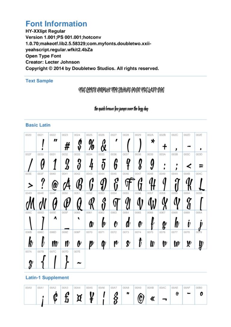Font chữ HY-XXIipt Regular