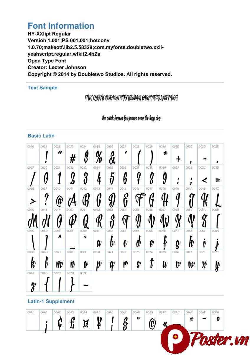 Font chữ HY-XXIipt Regular