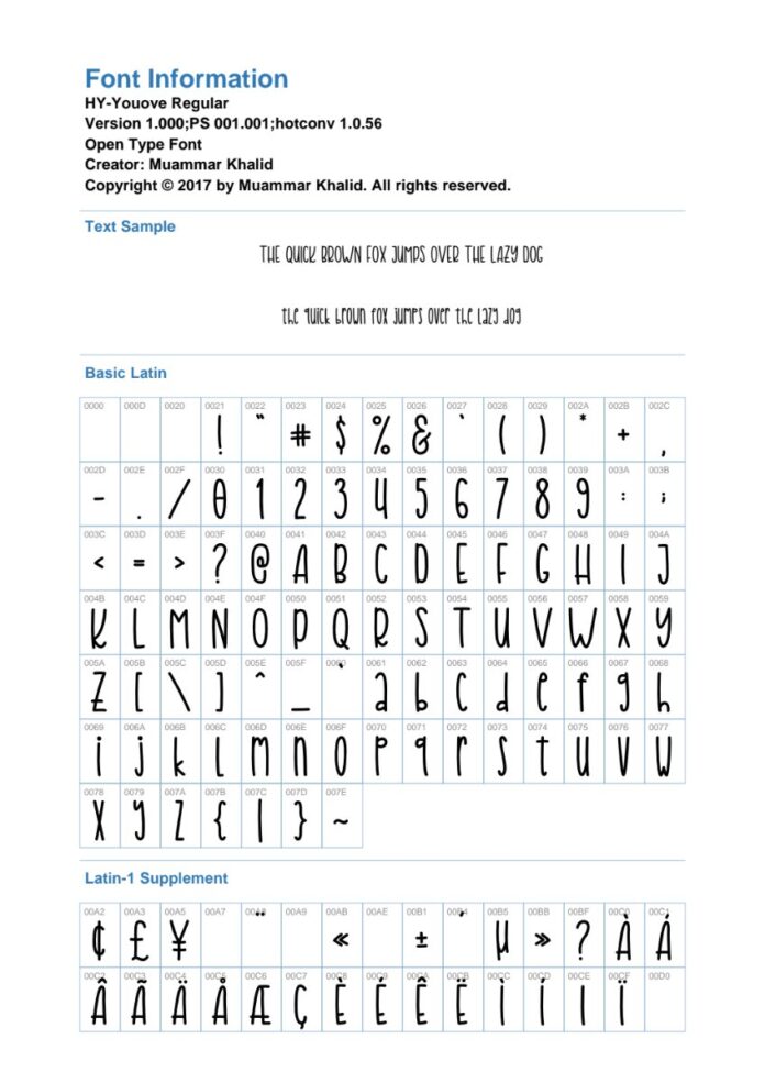 Font chữ HY-Youove độc đáo