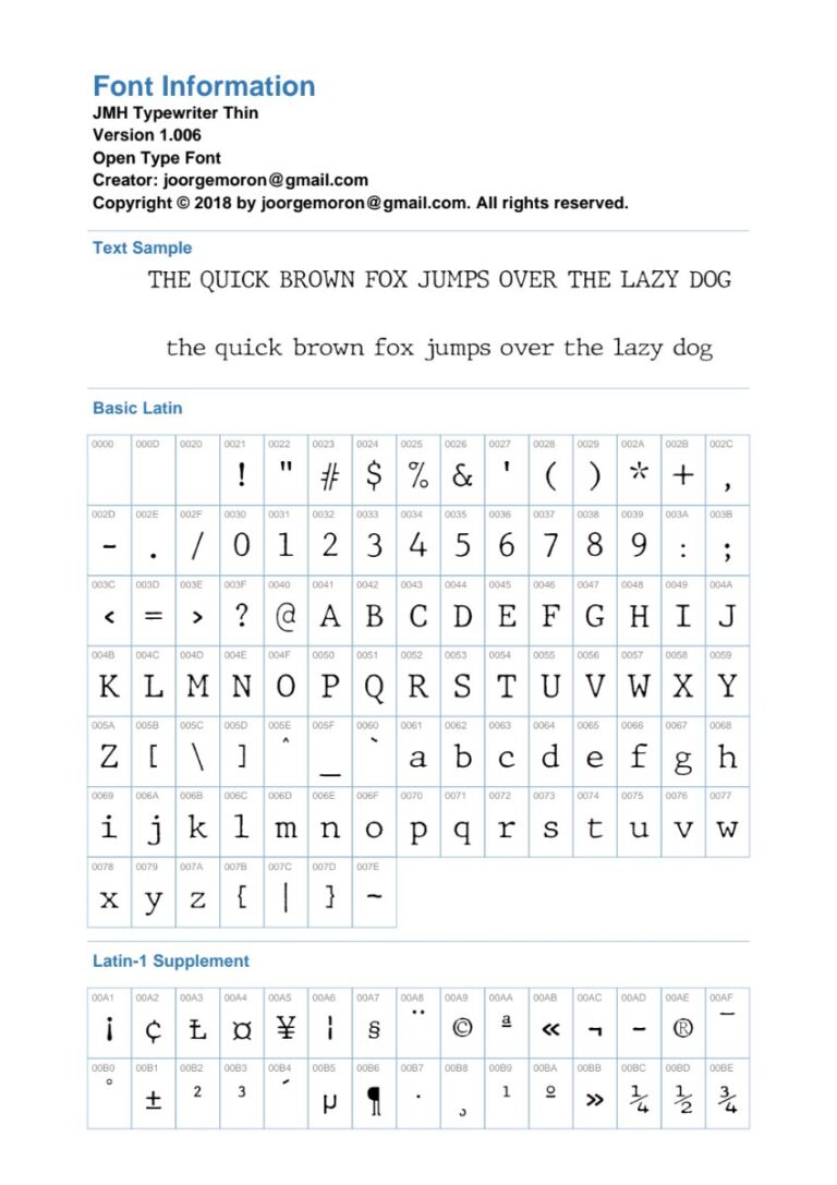 Font chữ JMH Typewriter Thin