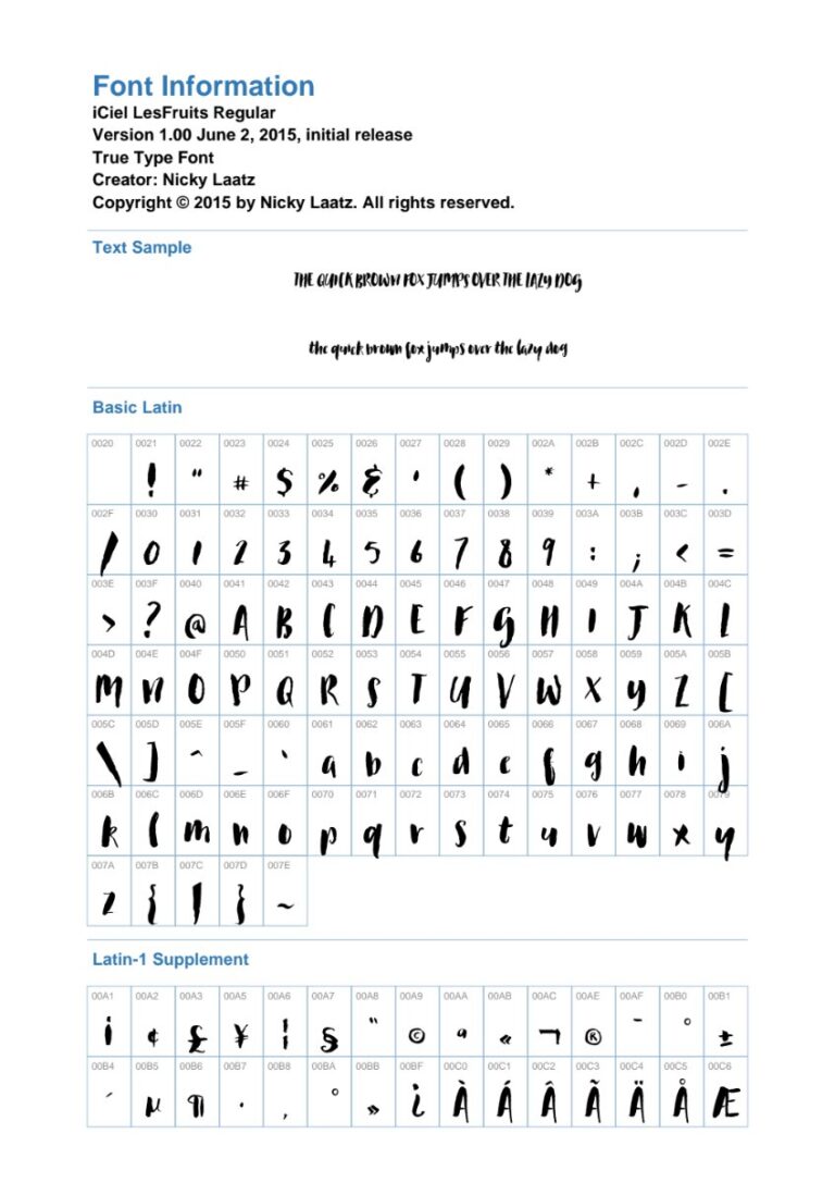 Thông tin font chữ LesFruits